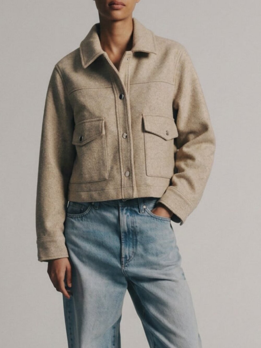 Zara Cropped Utility Jacket Cream/Grey Size S